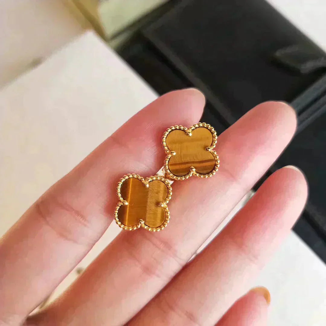 [ELAN LUXE]CLOVER MEDIUM 1 MOTIFS TIGER EYE EARRINGS