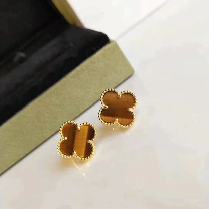[ELAN LUXE]CLOVER MEDIUM 1 MOTIFS TIGER EYE EARRINGS