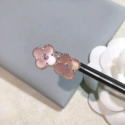 [ELAN LUXE]CLOVER MEDIUM 1 MOTIFS  PINK MOP DIAMOND EARRINGS