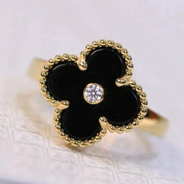 [ELAN LUXE]CLOVER ONYX RING GOLD DIAMOND