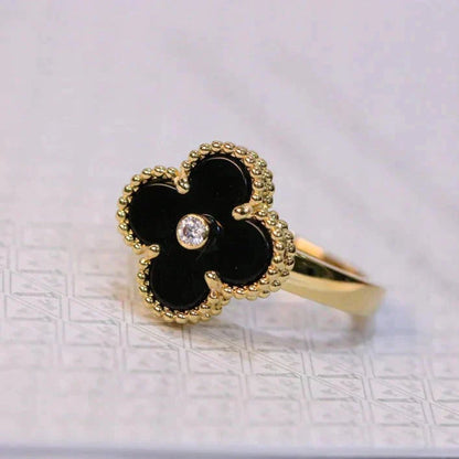[ELAN LUXE]CLOVER ONYX RING GOLD DIAMOND