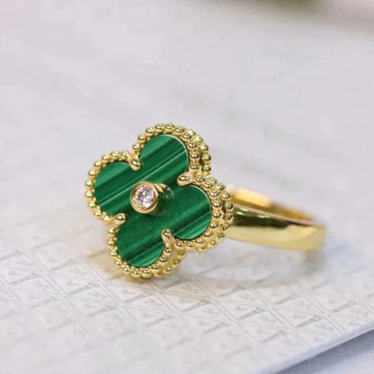 [ELAN LUXE]CLOVER MALACHITE RING GOLD DIAMOND