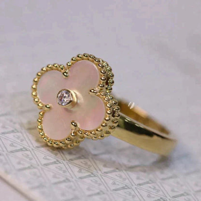 [ELAN LUXE]CLOVER PINK MOP RING GOLD DIAMOND