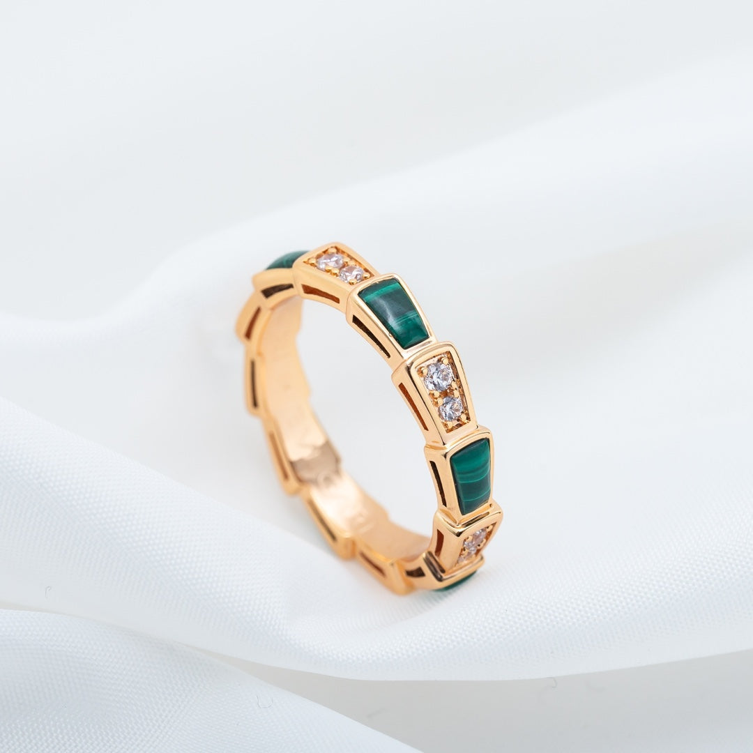 [ELAN LUXE]SERPENTI RING PINK GOLD MALACHITE DIAMOND 3MM