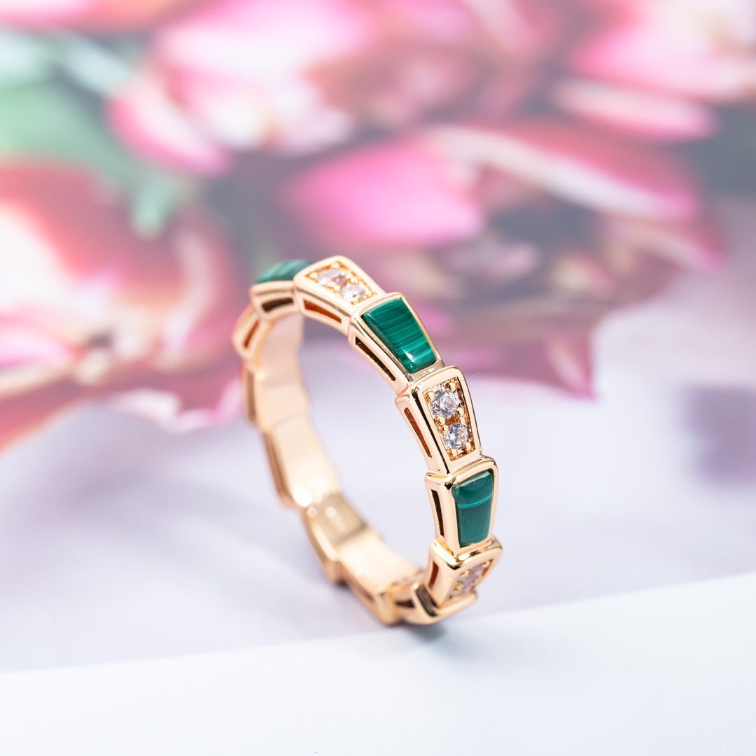 [ELAN LUXE]SERPENTI RING PINK GOLD MALACHITE DIAMOND 3MM