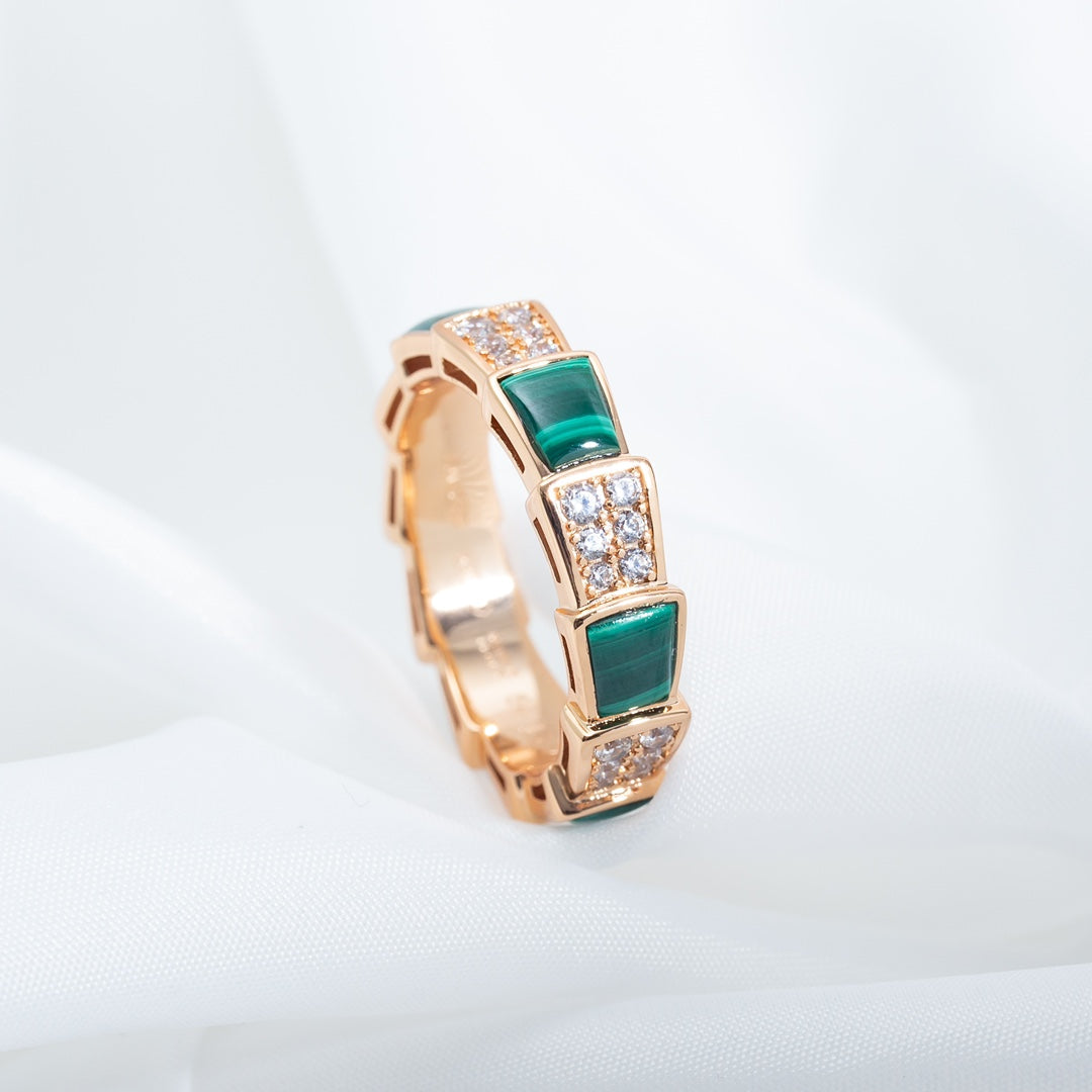 [ELAN LUXE]SERPENTI RING PINK GOLD MALACHITE DIAMOND PAVED 4MM