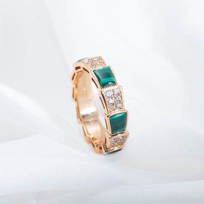 [ELAN LUXE]SERPENTI RING PINK GOLD MALACHITE DIAMOND PAVED 4MM