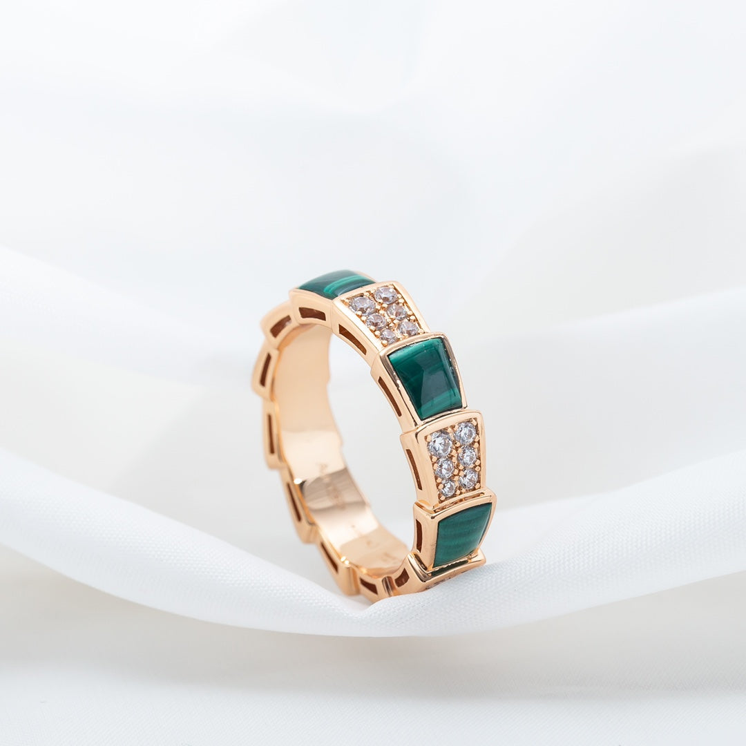 [ELAN LUXE]SERPENTI RING PINK GOLD MALACHITE DIAMOND PAVED 4MM