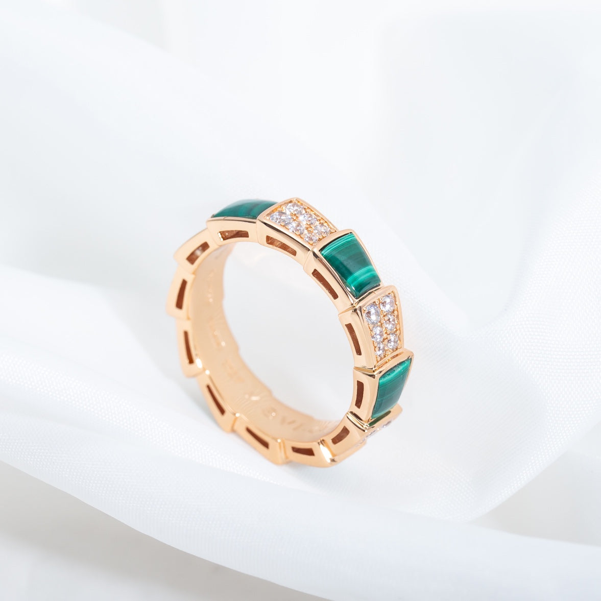 [ELAN LUXE]SERPENTI RING PINK GOLD MALACHITE DIAMOND PAVED 4MM