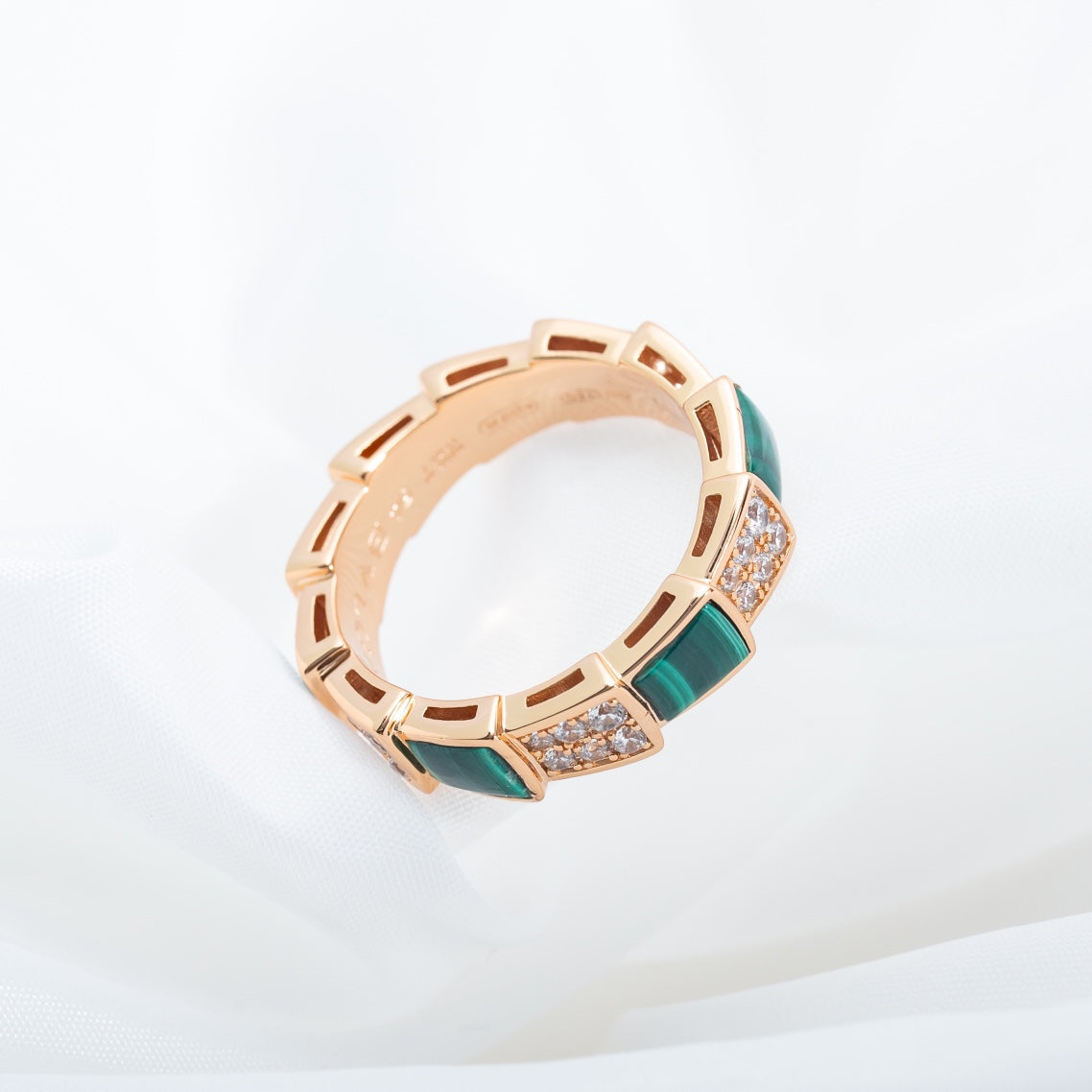 [ELAN LUXE]SERPENTI RING PINK GOLD MALACHITE DIAMOND PAVED 4MM
