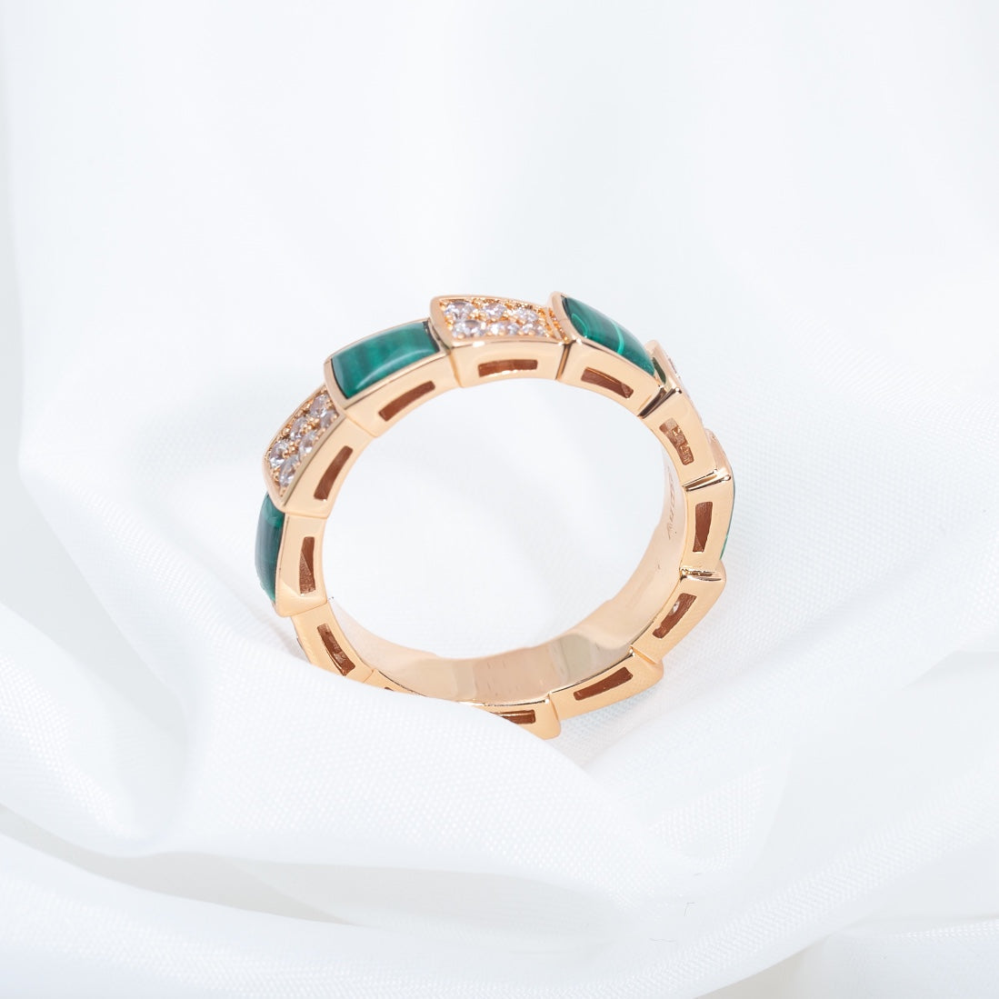 [ELAN LUXE]SERPENTI RING PINK GOLD MALACHITE DIAMOND PAVED 4MM