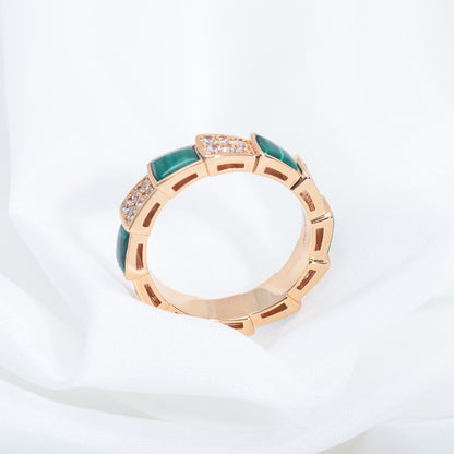 [ELAN LUXE]SERPENTI RING PINK GOLD MALACHITE DIAMOND PAVED 4MM