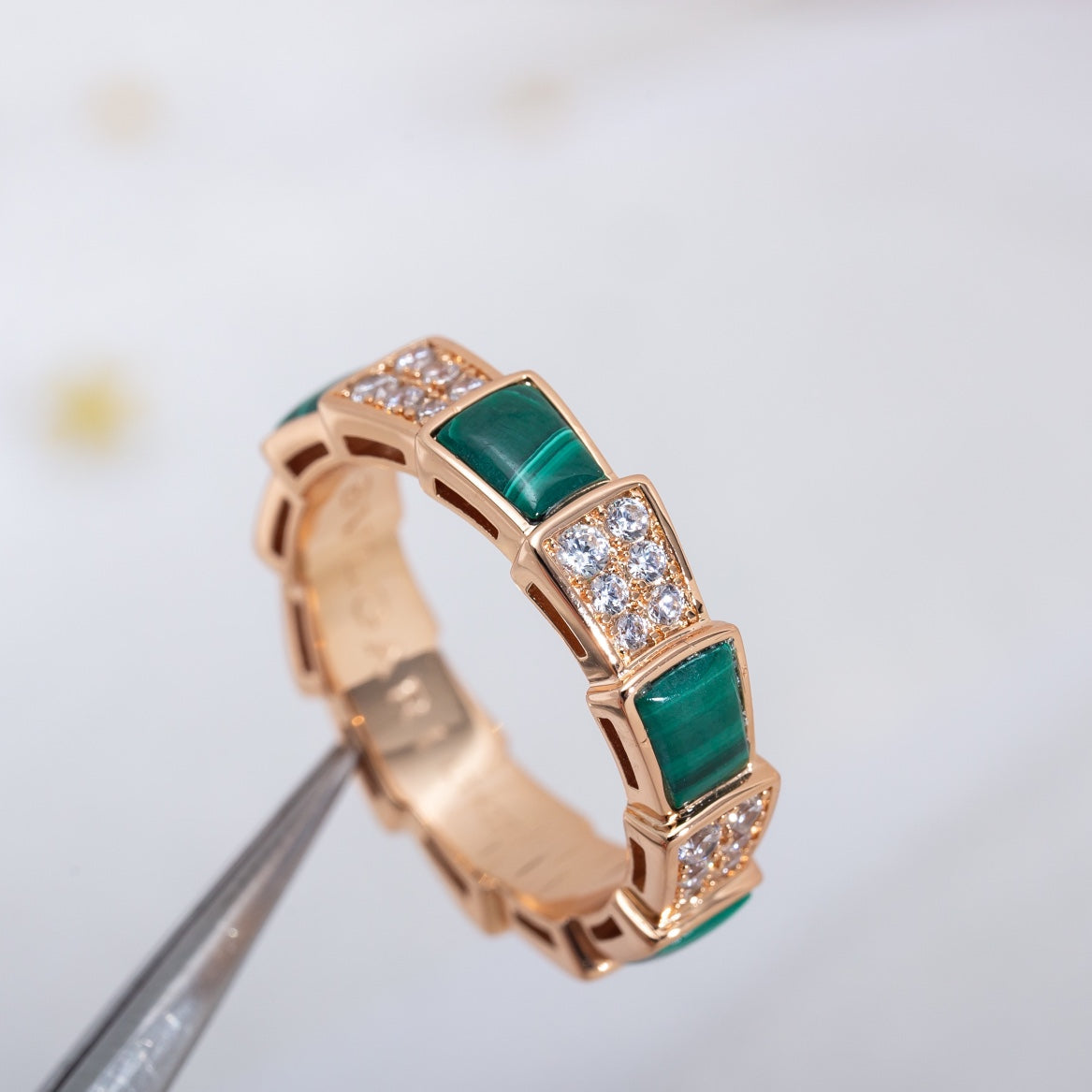 [ELAN LUXE]SERPENTI RING PINK GOLD MALACHITE DIAMOND PAVED 4MM
