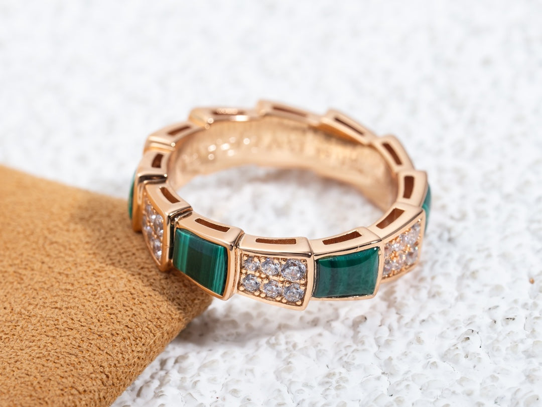 [ELAN LUXE]SERPENTI RING PINK GOLD MALACHITE DIAMOND PAVED 4MM