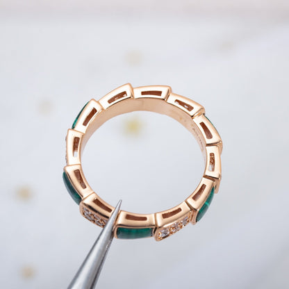 [ELAN LUXE]SERPENTI RING PINK GOLD MALACHITE DIAMOND PAVED 4MM