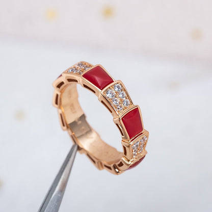 [ELAN LUXE]SERPENTI RING PINK GOLD CARNELIAN DIAMOND PAVED 4MM