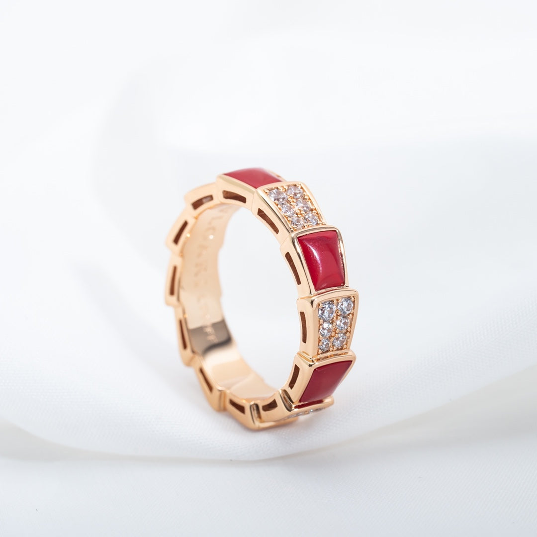 [ELAN LUXE]SERPENTI RING PINK GOLD CARNELIAN DIAMOND PAVED 4MM