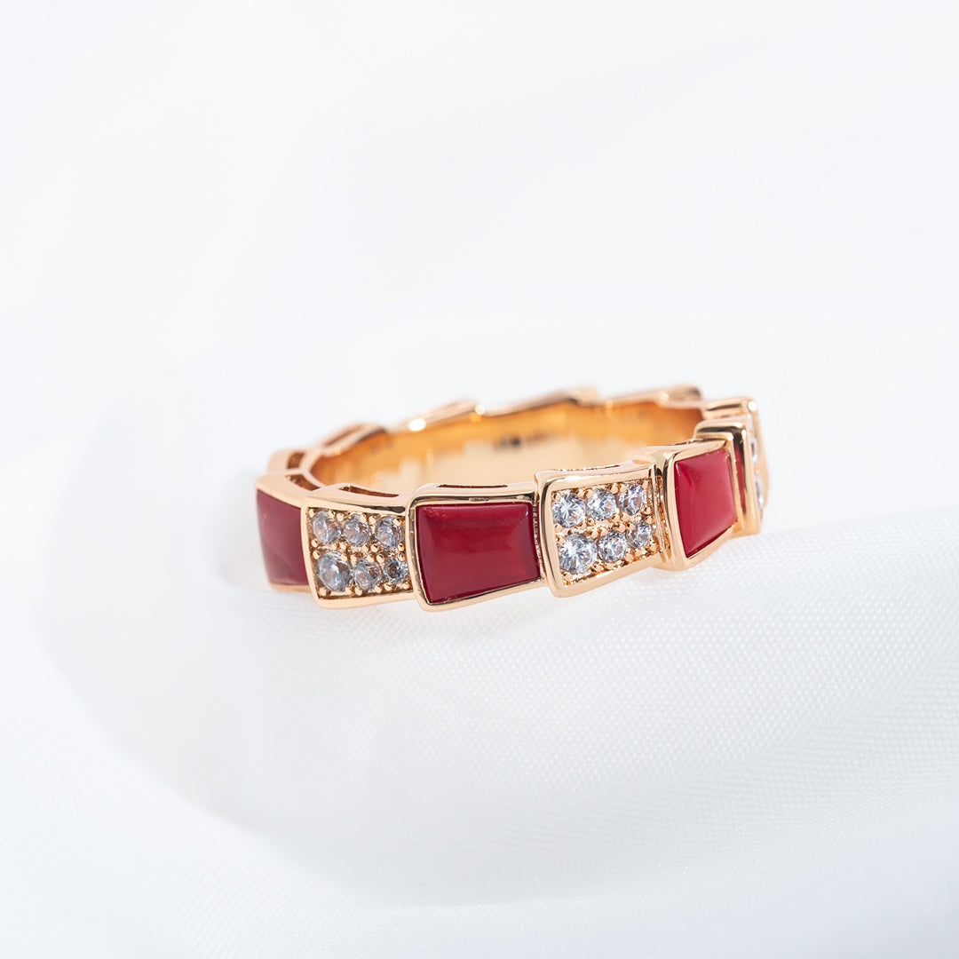 [ELAN LUXE]SERPENTI RING PINK GOLD CARNELIAN DIAMOND PAVED 4MM