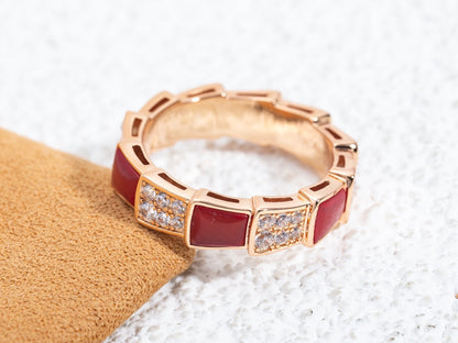 [ELAN LUXE]SERPENTI RING PINK GOLD CARNELIAN DIAMOND PAVED 4MM