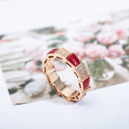 [ELAN LUXE]SERPENTI RING PINK GOLD CARNELIAN DIAMOND PAVED 4MM