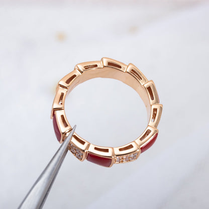 [ELAN LUXE]SERPENTI RING PINK GOLD CARNELIAN DIAMOND PAVED 4MM