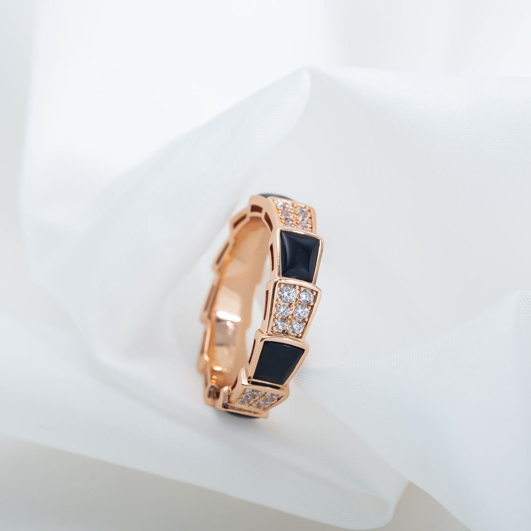 [ELAN LUXE]SERPENTI RING PINK GOLD BLACK MOP DIAMOND PAVED 4MM