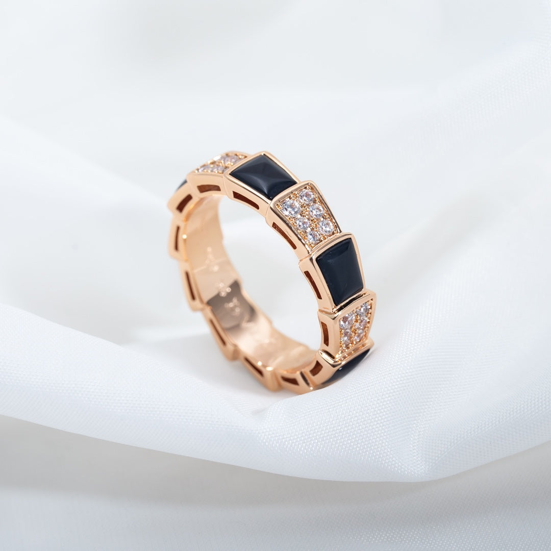 [ELAN LUXE]SERPENTI RING PINK GOLD BLACK MOP DIAMOND PAVED 4MM