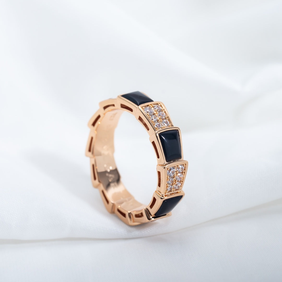 [ELAN LUXE]SERPENTI RING PINK GOLD BLACK MOP DIAMOND PAVED 4MM