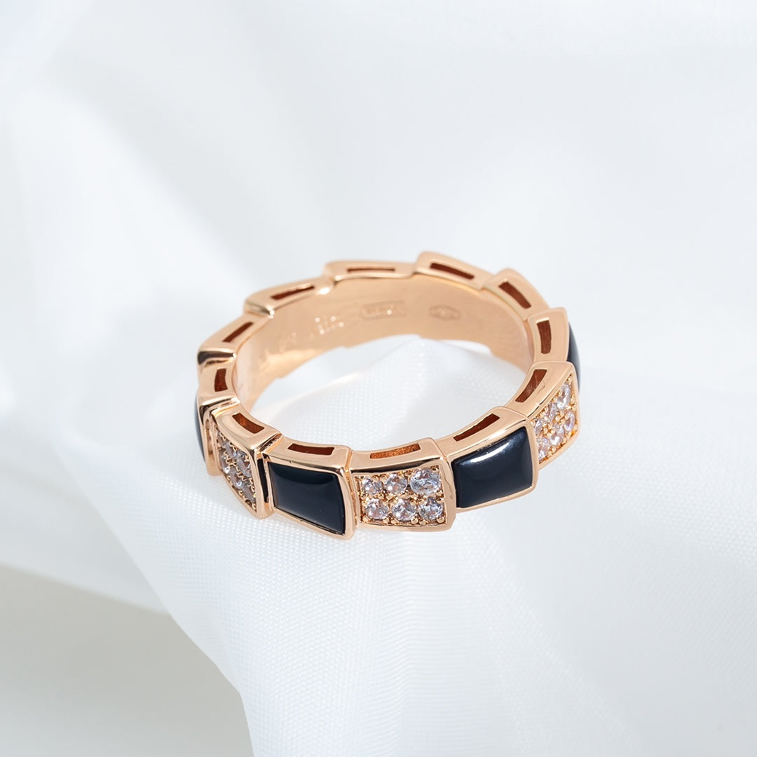 [ELAN LUXE]SERPENTI RING PINK GOLD BLACK MOP DIAMOND PAVED 4MM