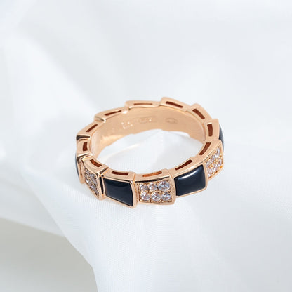 [ELAN LUXE]SERPENTI RING PINK GOLD BLACK MOP DIAMOND PAVED 4MM