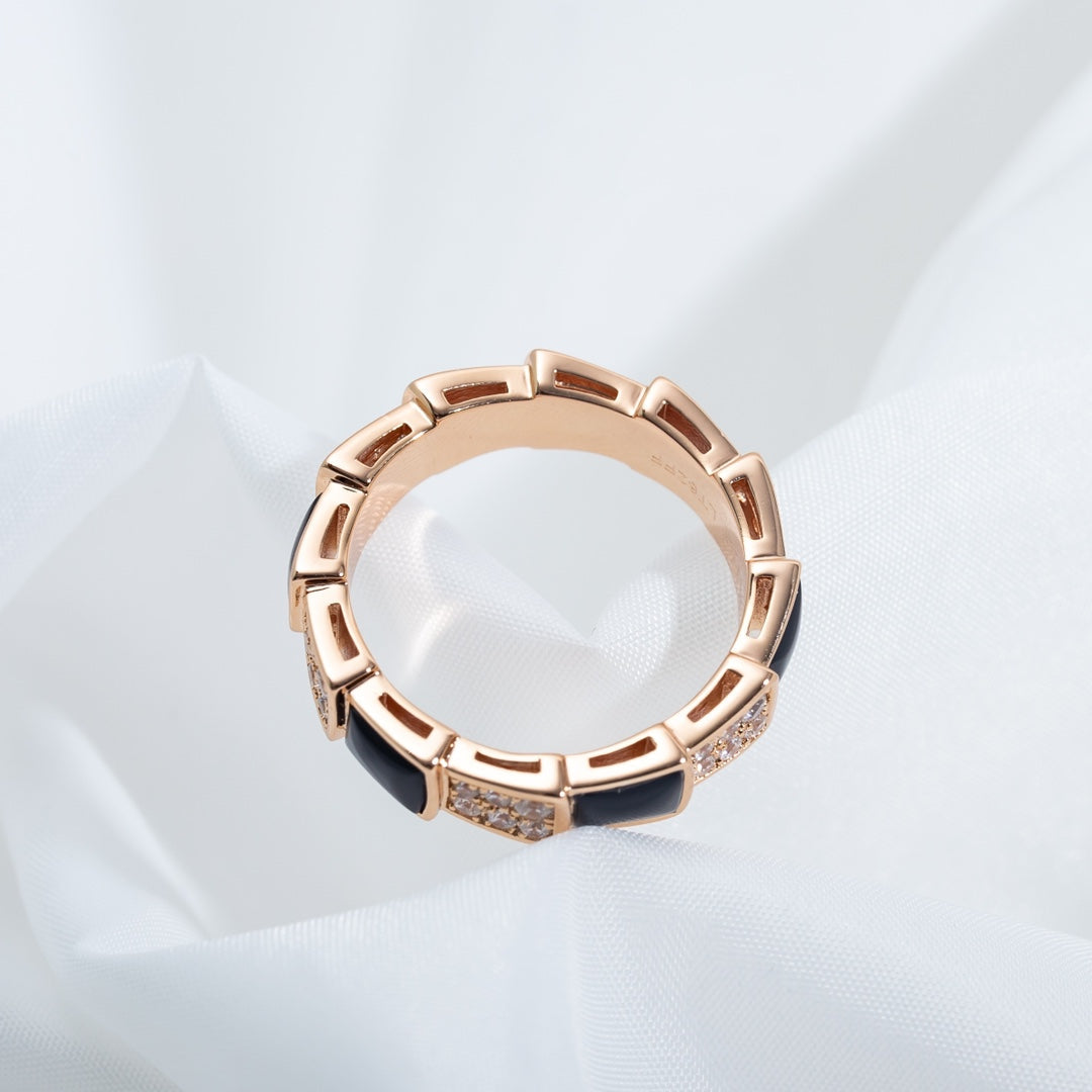 [ELAN LUXE]SERPENTI RING PINK GOLD BLACK MOP DIAMOND PAVED 4MM