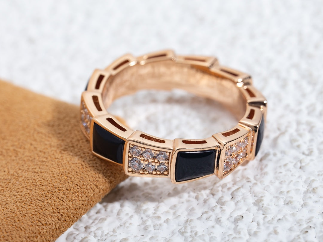 [ELAN LUXE]SERPENTI RING PINK GOLD BLACK MOP DIAMOND PAVED 4MM