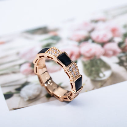 [ELAN LUXE]SERPENTI RING PINK GOLD BLACK MOP DIAMOND PAVED 4MM