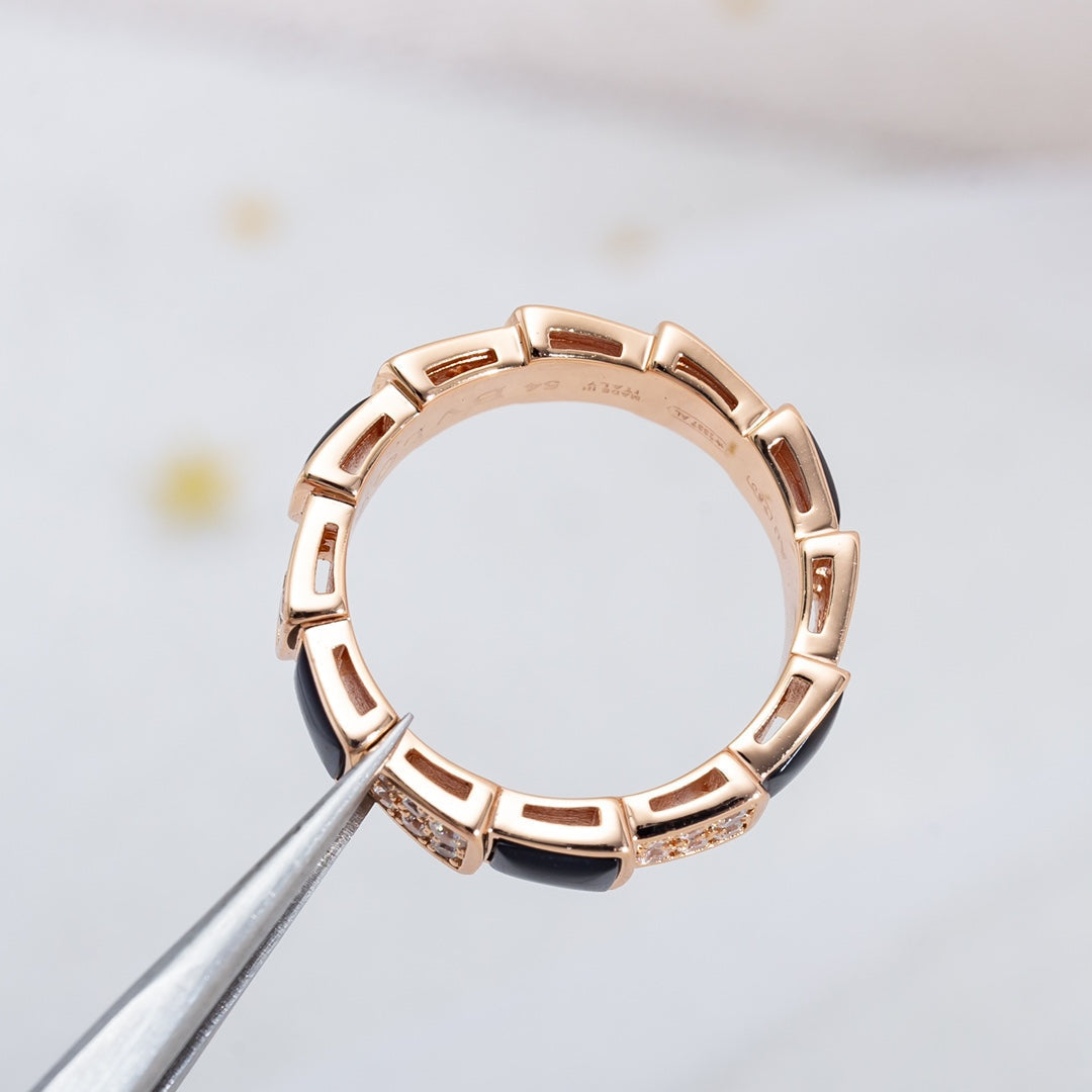[ELAN LUXE]SERPENTI RING PINK GOLD BLACK MOP DIAMOND PAVED 4MM