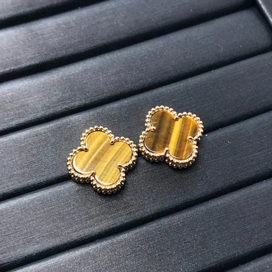[ELAN LUXE]CLOVER MEDIUM 1 MOTIFS TIGER EYE EARRINGS