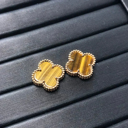 [ELAN LUXE]CLOVER MEDIUM 1 MOTIFS TIGER EYE EARRINGS