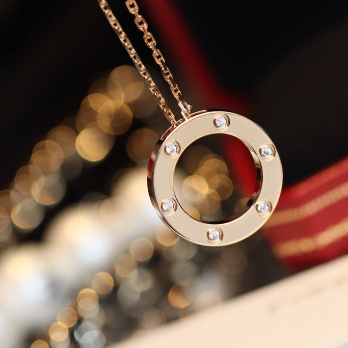 [ELAN LUXE]LOVE NECKLACE 16MM 6 DIAMONDS PINK GOLD