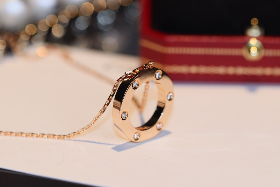 [ELAN LUXE]LOVE NECKLACE 16MM 6 DIAMONDS PINK GOLD