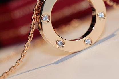 [ELAN LUXE]LOVE NECKLACE 16MM 6 DIAMONDS PINK GOLD