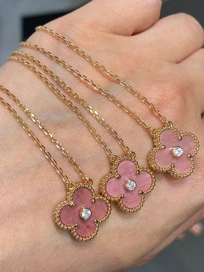 [ELAN LUXE]CLOVER 15MM DIAMOND RHODONITE NECKLACE