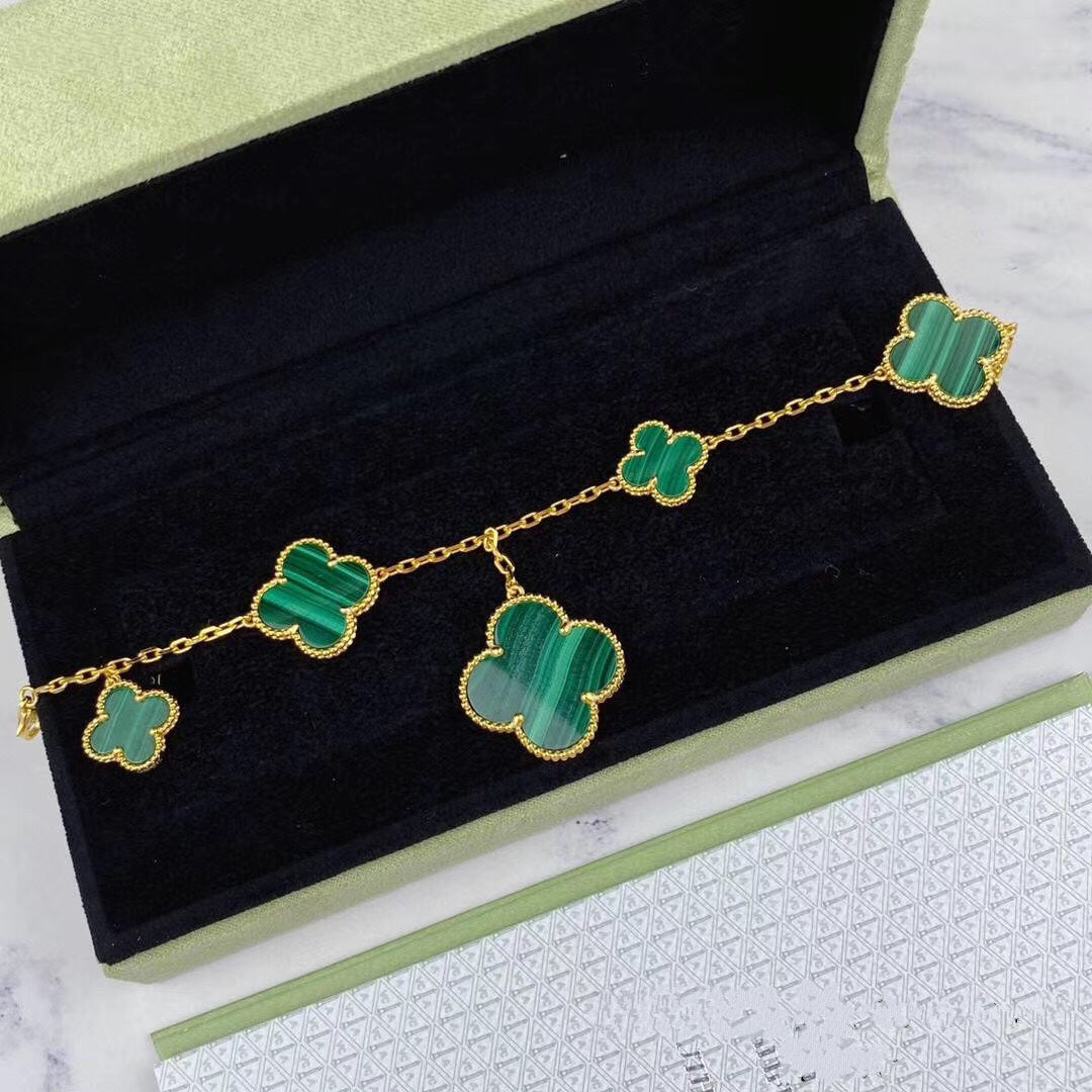 [ELAN LUXE]MAGIC CLOVER MALACHITE GOLD BRACELET 5 MOTIFS