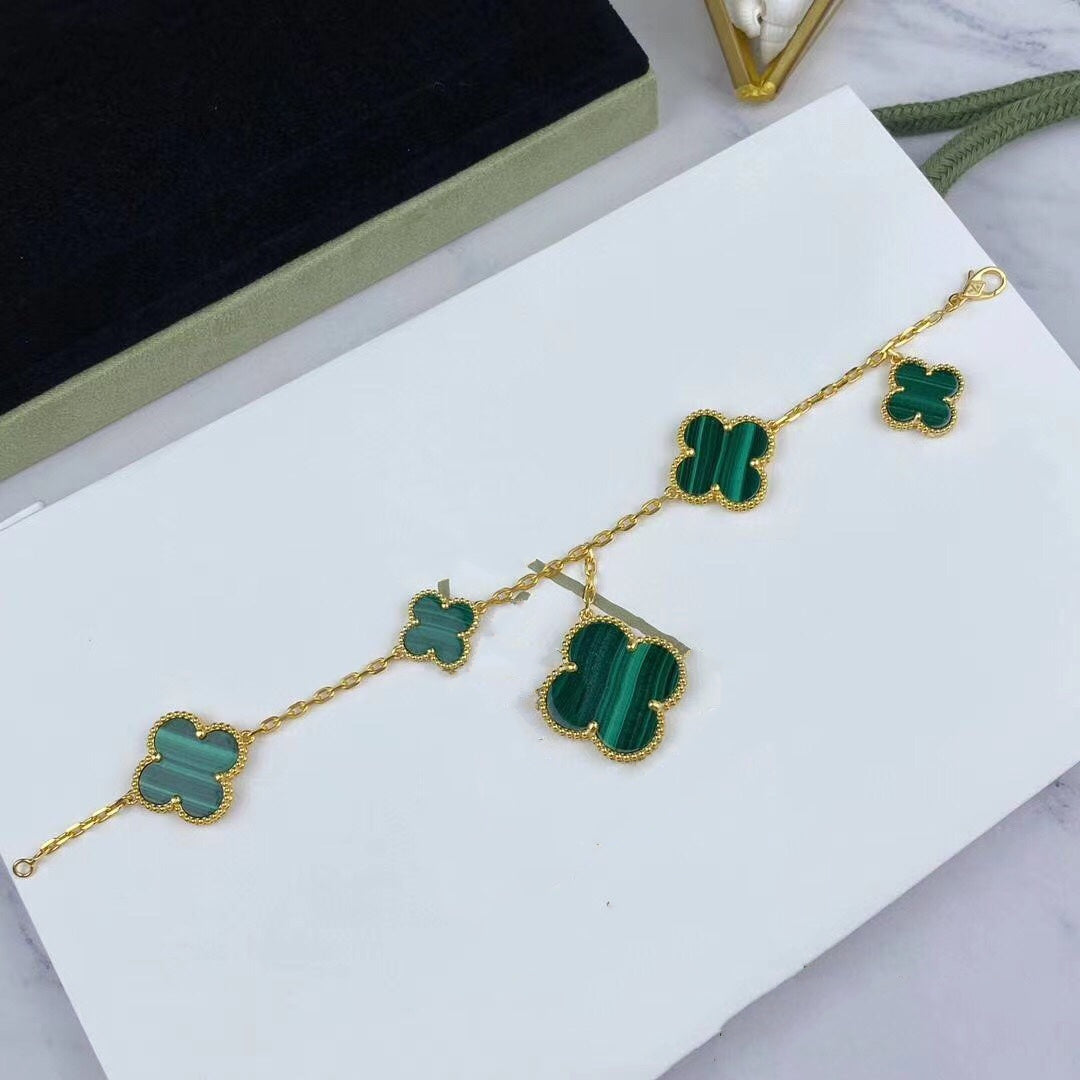 [ELAN LUXE]MAGIC CLOVER MALACHITE GOLD BRACELET 5 MOTIFS