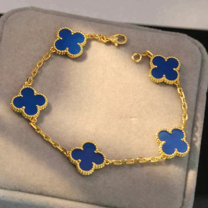[ELAN LUXE]CLOVER 5 MOTIFS BLUE AGATE BRACELET