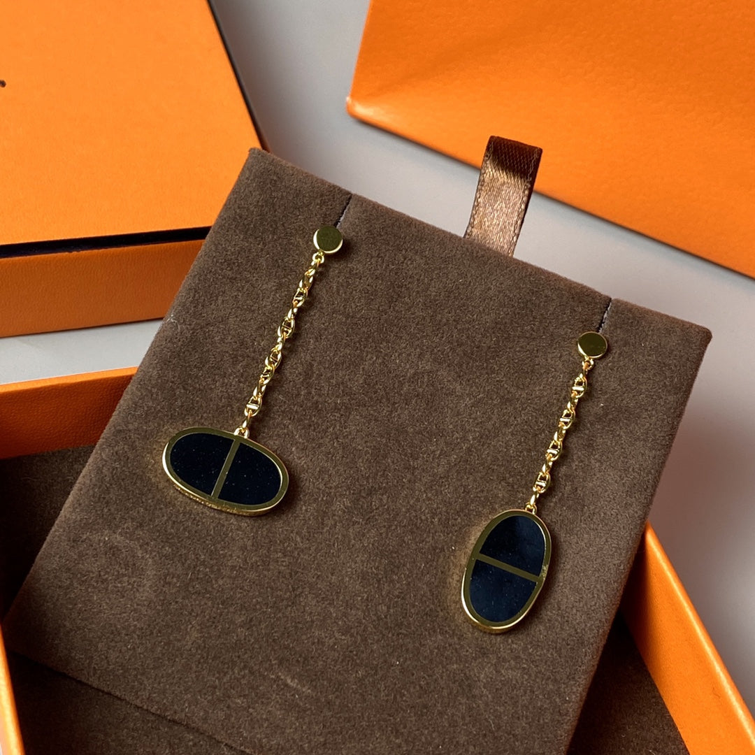 [ELAN LUXE]CHAINE VERSO BLACK CERAMIC EARRINGS