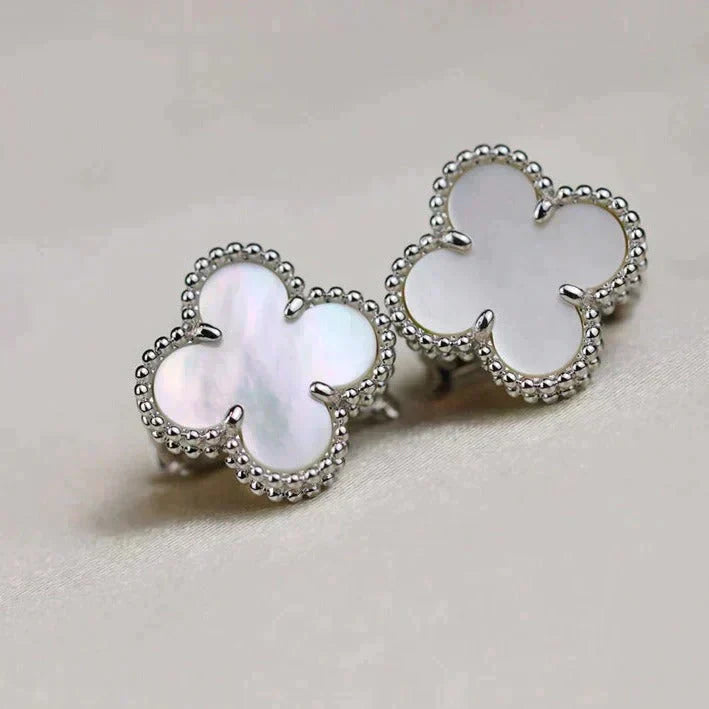 [ELAN LUXE]CLOVER MEDIUM 1 MOTIFS  WHITE MOP EARRINGS SILVER