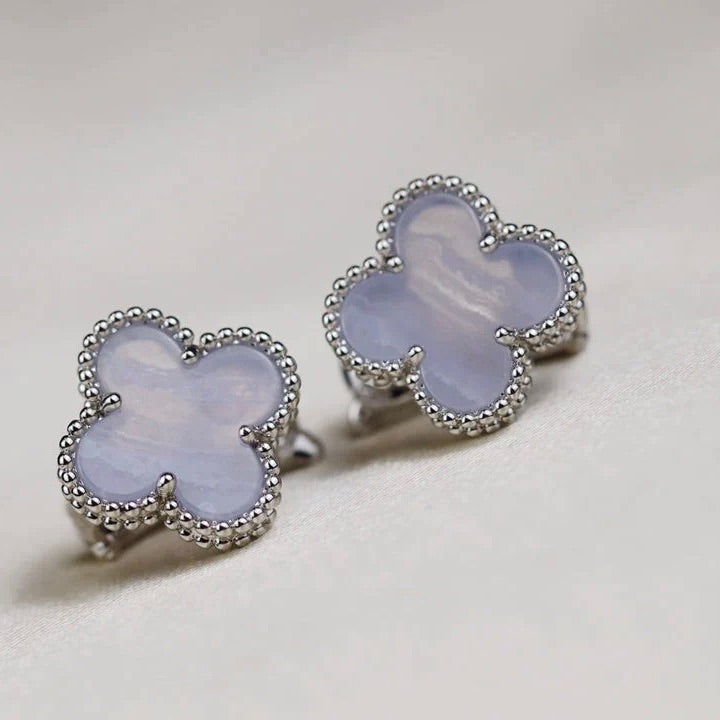 [ELAN LUXE]CLOVER MEDIUM 1 MOTIFS  WHITE MOP EARRINGS SILVER