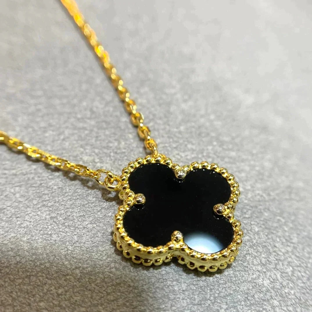 [ELAN LUXE]CLOVER 15MM BLACK ONYX SINGLE FLOWER NECKLACE