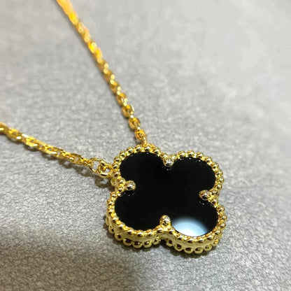 [ELAN LUXE]CLOVER 15MM BLACK ONYX SINGLE FLOWER NECKLACE