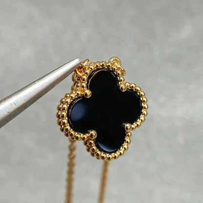 [ELAN LUXE]CLOVER 15MM BLACK ONYX SINGLE FLOWER NECKLACE