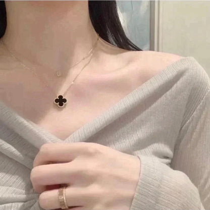 [ELAN LUXE]CLOVER 15MM BLACK ONYX SINGLE FLOWER NECKLACE